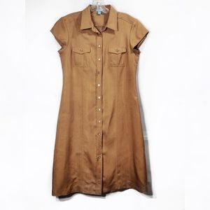 J. McLaughlin Tan Shirt Dress Silk Short Sleeve 4